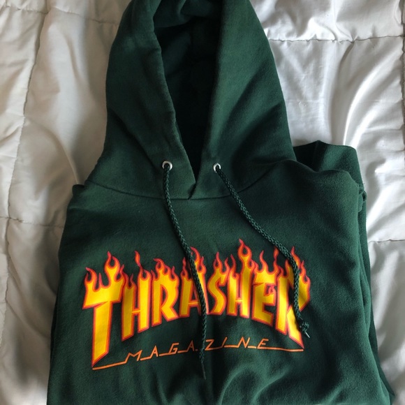 Olive green thrasher hoodie shop